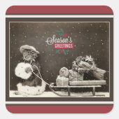 可愛すごいいヴィンテージのクリスマスキャット スクエアシール (正面)