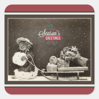 可愛すごいいヴィンテージのクリスマスキャット スクエアシール
