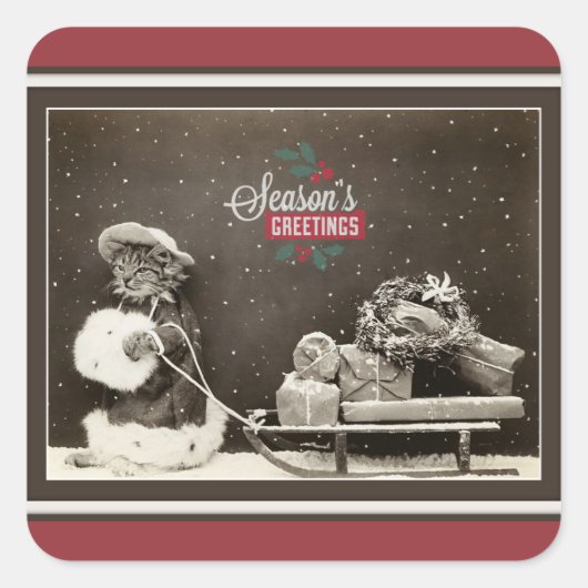 可愛すごいいヴィンテージのクリスマスキャット スクエアシール (正面)