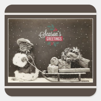 可愛すごいいヴィンテージのクリスマスキャット スクエアシール