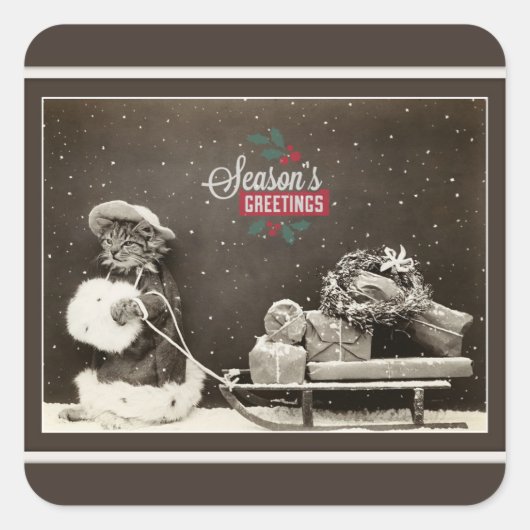 可愛すごいいヴィンテージのクリスマスキャット スクエアシール (正面)