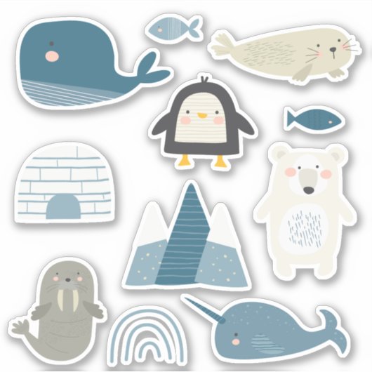 可愛すごいい動物と魚のテーマ シール (正面)