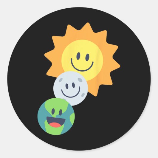 可愛すごいい地球太陽の月日食2024 おもしろい ラウンドシール (正面)