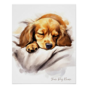 可愛すごいい天使の眠る子犬ダックスント犬001 ポスター