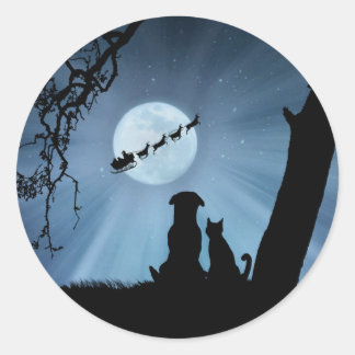 可愛すごいい犬と猫の休日のクリスマス ラウンドシール