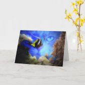 可愛すごいい猫と魚の誕生日カード カード (黄色い花)