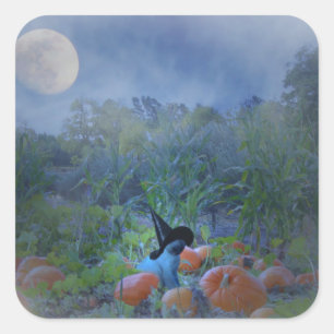 可愛すごいい猫ハロウィーンカボチャのパッチ スクエアシール