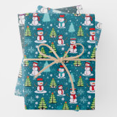 可愛すごいい雪だるまとクリスマスツリークリスマス ラッピングペーパーシート (インサイチュ)