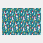 可愛すごいい雪だるまとクリスマスツリークリスマス ラッピングペーパーシート (正面)