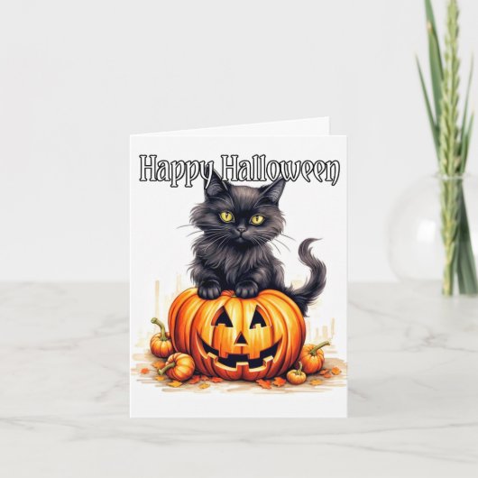 可愛すごいい黒猫 |ハッピーハローウィン カード (正面)