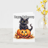 可愛すごいい黒猫 |ハッピーハローウィン カード (黄色い花)