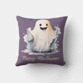 可愛すごいくて幸せな幽霊パープルハッピーハローウィン クッション (裏面)
