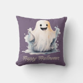 可愛すごいくて幸せな幽霊パープルハッピーハローウィン クッション (正面)