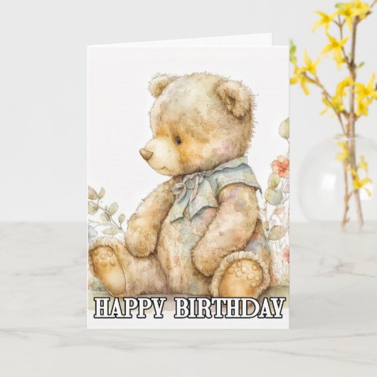 可愛すごいらしい小さなテディベア カード (黄色い花)