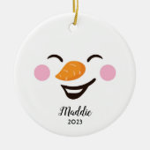 可愛すてきい雪だるま顔パーソナライズされた名，年 セラミックオーナメント (正面)