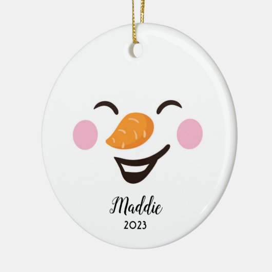 可愛すてきい雪だるま顔パーソナライズされた名，年 セラミックオーナメント (左)