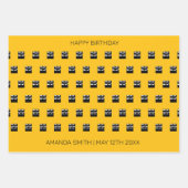 可愛はっきりしたいオレンジと白黒誕生日 ラッピングペーパーシート (正面)