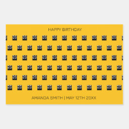 可愛はっきりしたいオレンジと白黒誕生日 ラッピングペーパーシート