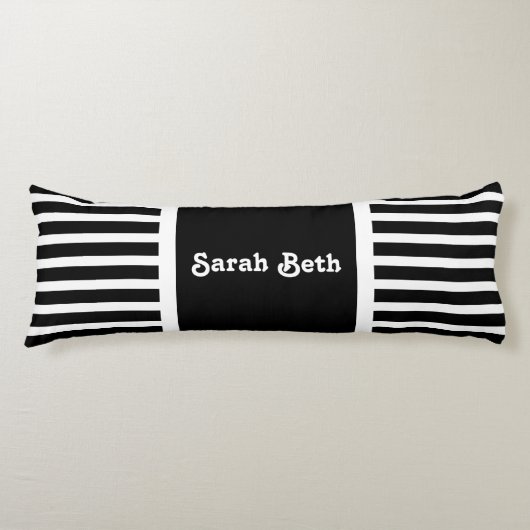 可愛はっきりしたいストライプブラック&ホワイト、名前を追加 ボディピロー (正面)