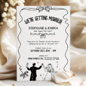 可愛よくはしゃぐいカップルのイラストSave the Date 招待状