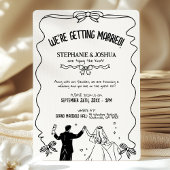 可愛よくはしゃぐいカップルのイラストSave the Date 招待状