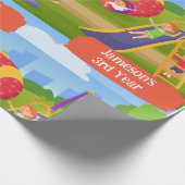 可愛よくはしゃぐいカラフルキッズプレイグラウンド誕生日 ラッピングペーパー (角)