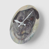 可愛よくはしゃぐいパグ ラウンド壁時計 (傾斜)