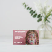 可愛よくはしゃぐいピンクと黒のガーリー顔 名刺 (スタンド正面)