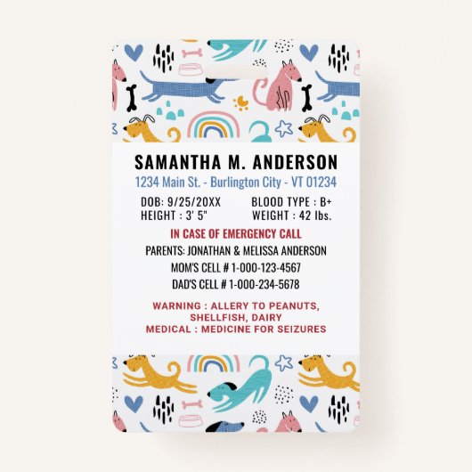 可愛よくはしゃぐい犬カスタムの写真緊急の子ID バッジ (裏面)