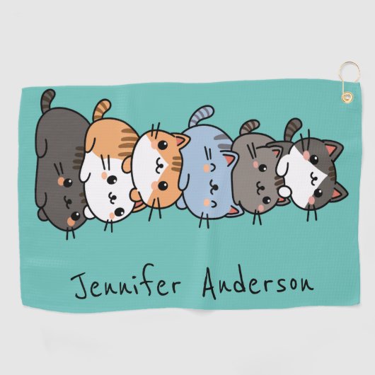 可愛らしいかわいい積みの猫たちカスタム猫 ゴルフタオル (横)