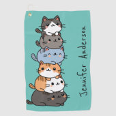 可愛らしいかわいい積みの猫たちカスタム猫 ゴルフタオル (正面)