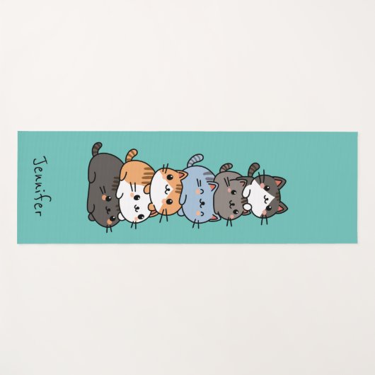 可愛らしいかわいい積みの猫たちカスタム猫 ヨガマット (正面(横))