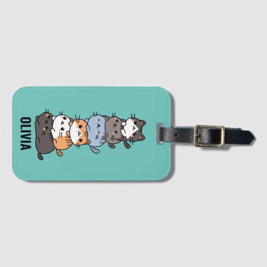 可愛らしいかわいい積みの猫 ラゲッジタグ (正面横)