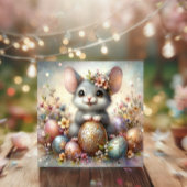 可愛らしいイースターのネズミと卵のフローラルファンタジー シーズンカード