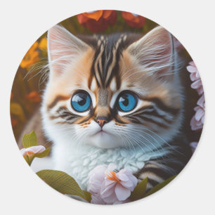 可愛らしいオレンジと白の子猫 ラウンドシール