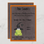 可愛らしいカエルを魔女ハットハローウィンパーティ 招待状 (正面/裏面)