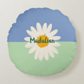 可愛らしいガーリーピンク色の青いヒマワリ ラウンドクッション (正面)