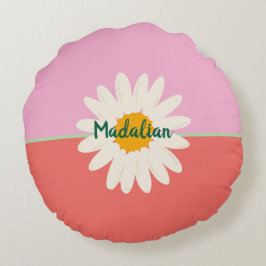 可愛らしいガーリーピンク色の青いヒマワリ ラウンドクッション