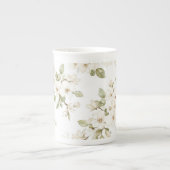可愛らしいクリーム色の花の木 ボーンチャイナマグカップ (正面)