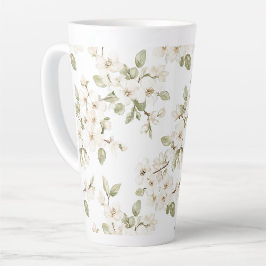 可愛らしいクリーム色の花咲く木 カフェラテマグ (左アングル)