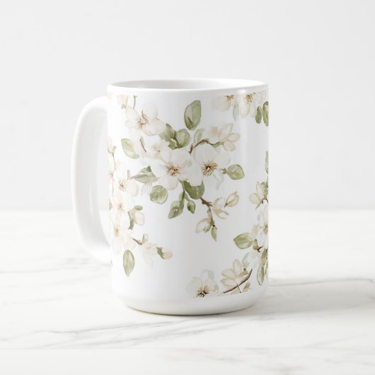 可愛らしいクリーム色の花咲く木 コーヒーマグカップ (正面左)