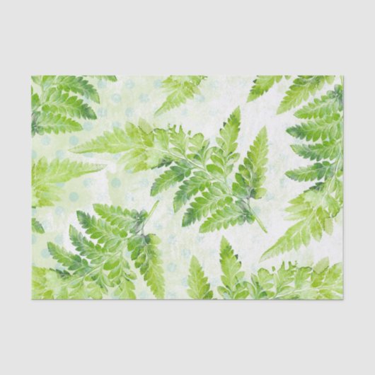 可愛らしいグリーンのシダの植物画ウォーターカラーパターン 薄葉紙 (正面)