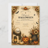 可愛らしいコテージコアハロウィンパーティー招待状 招待状 (正面)