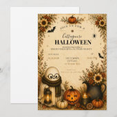 可愛らしいコテージコアハロウィンパーティー招待状 招待状 (正面/裏面)