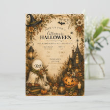 可愛らしいコテージコアハロウィンパーティー招待状