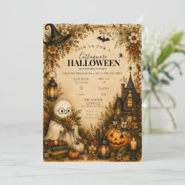 可愛らしいコテージコアハロウィンパーティー招待状 招待状