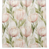 可愛らしいコーラルピンクのクリームチューリップの花 シャワーカーテン (正面)