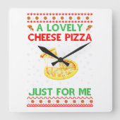 可愛らしいチーズピザシャツおもしろい単独Kevin X-Ma スクエア壁時計 (正面)