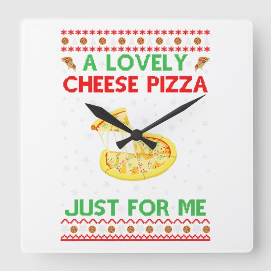 可愛らしいチーズピザシャツおもしろい単独Kevin X-Ma スクエア壁時計 (正面)