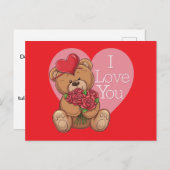 可愛らしいテディベアバラと「愛してる」ハート シーズンポストカード (正面/裏面)